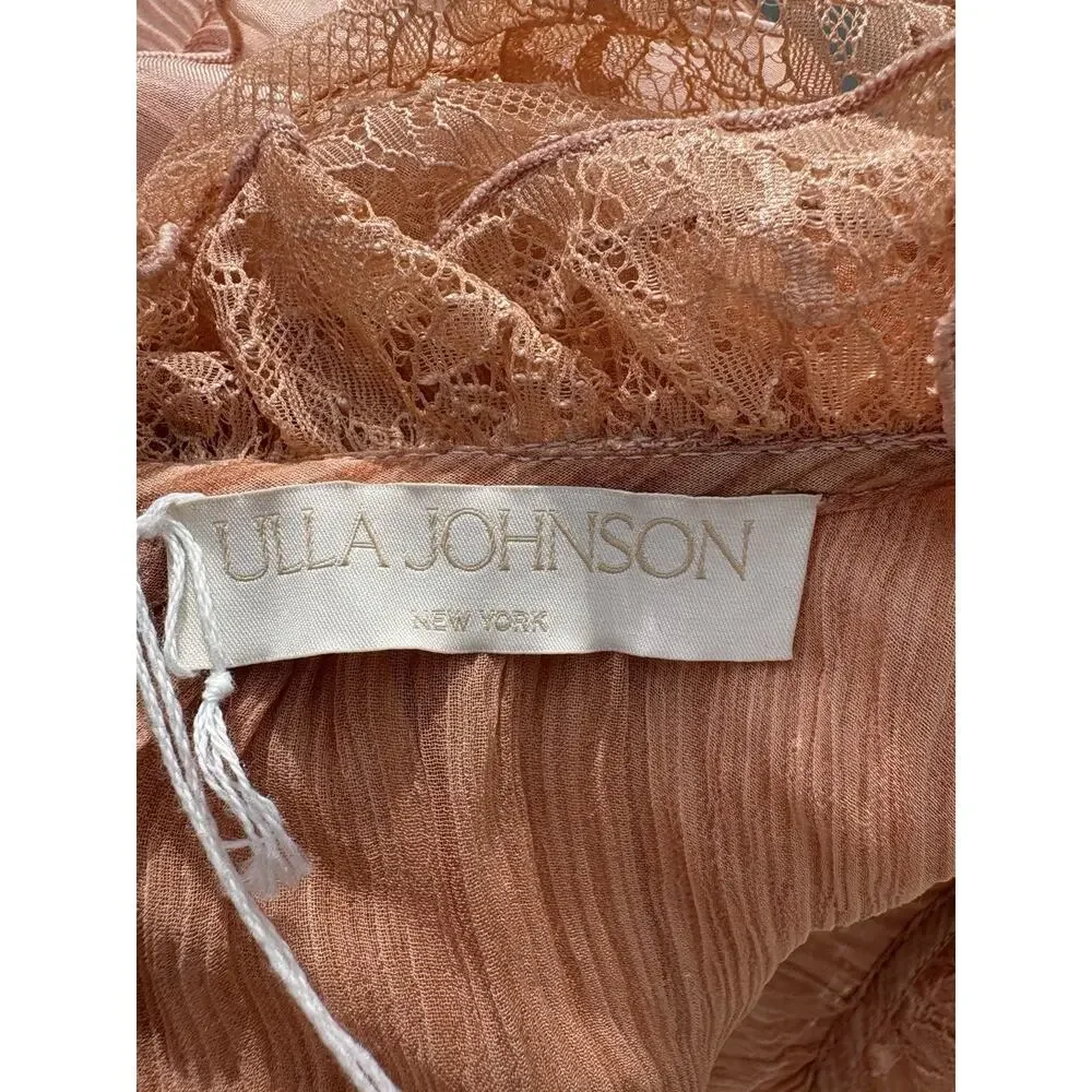 Ulla Johnson Ruffle Silk Top Peach Lace Victorian Boho Blouse Size Large ? NWOT